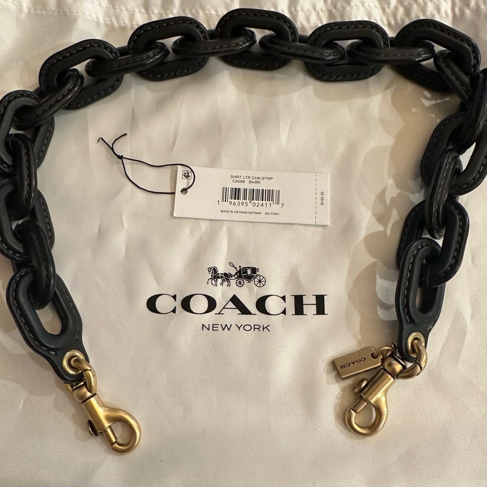 100% Authentic Coach Black leather Chain Strap